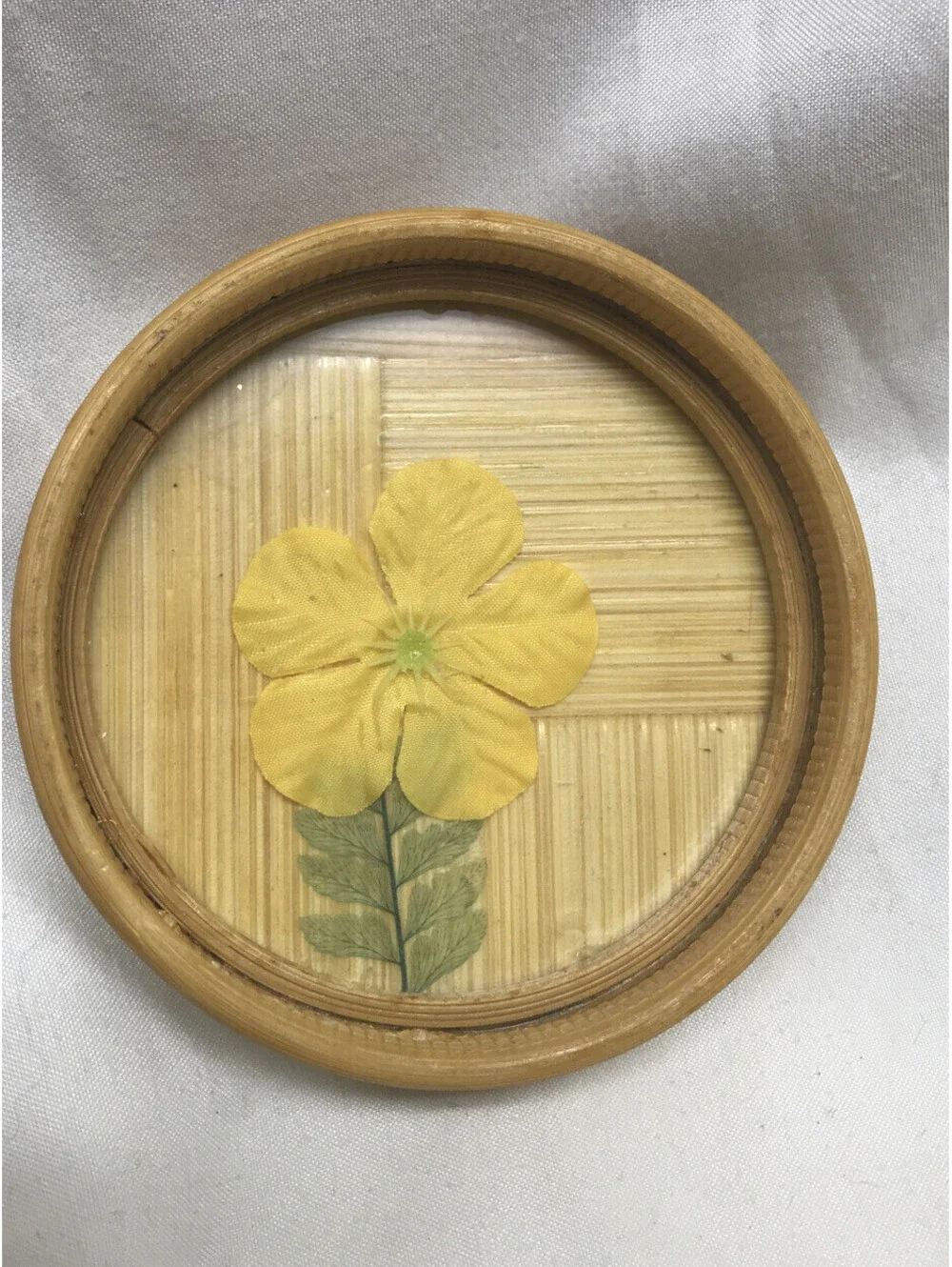 Vtg Bamboo Flowers Tray And Coasters 7 Pc Set Floral Tiki Bar Serving Platter